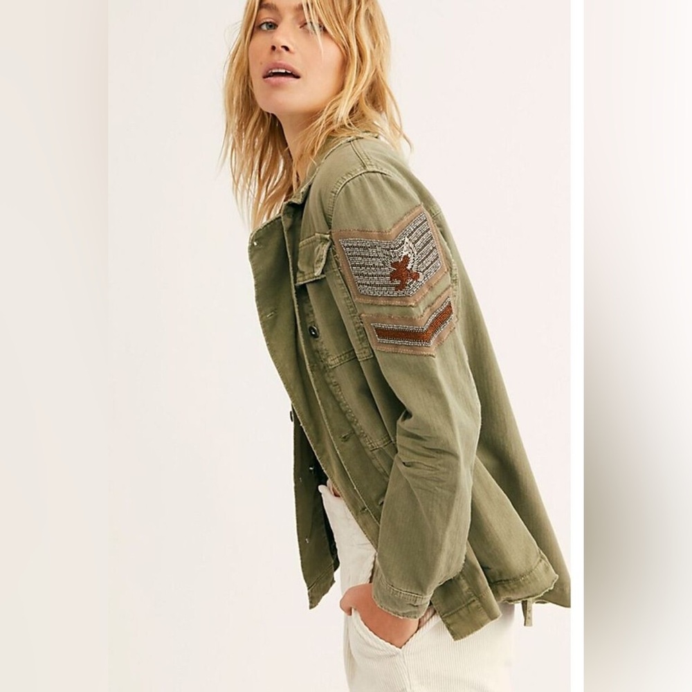 Free People Embellished Military Shirt Jacket